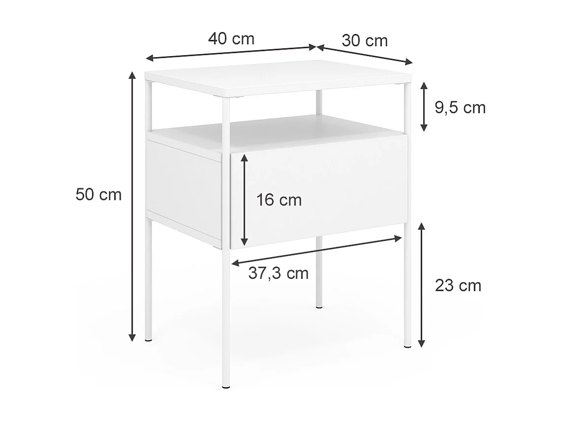 Table de chevet blanc 40x30x50 mira