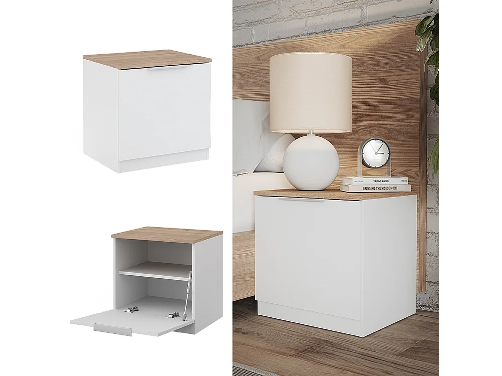 Table de chevet blanc/sonoma 50x42x50 betti