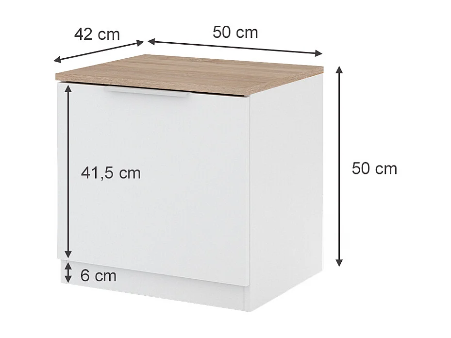 Table de chevet blanc/sonoma 50x42x50 betti