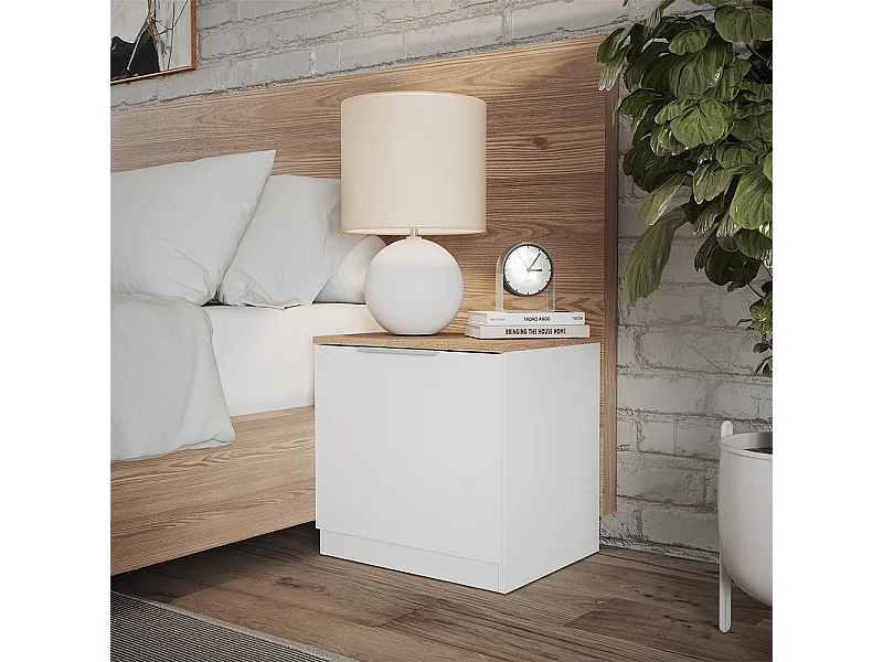 Table de chevet blanc/sonoma 50x42x50 betti