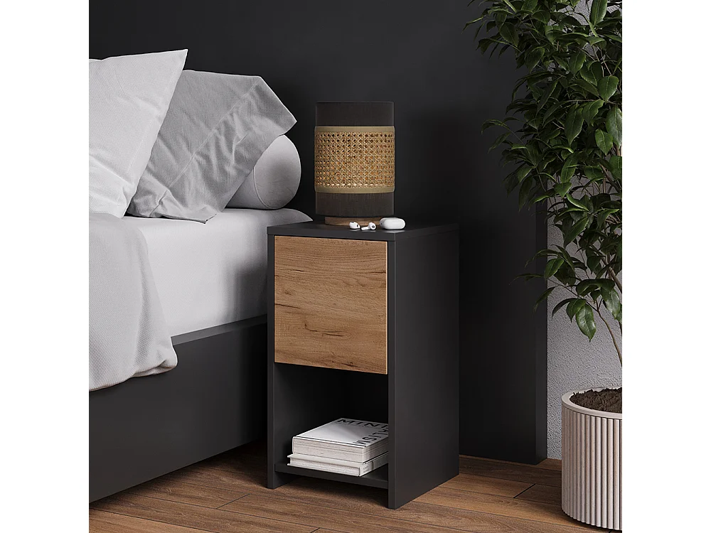 Table de nuit anthracite/chêne doré 30x30x55 evo