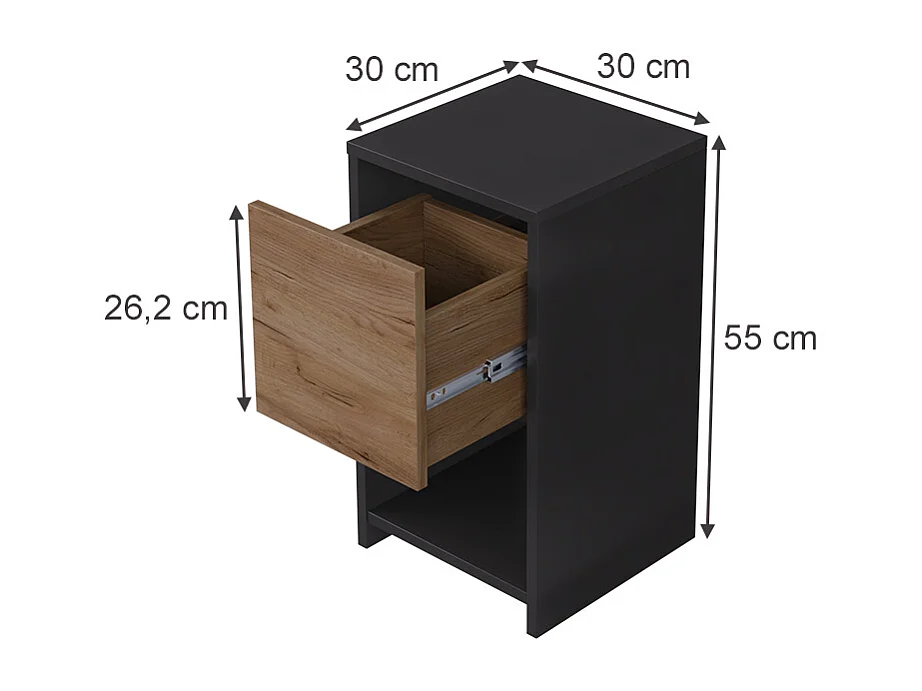 Table de nuit anthracite/chêne doré 30x30x55 evo