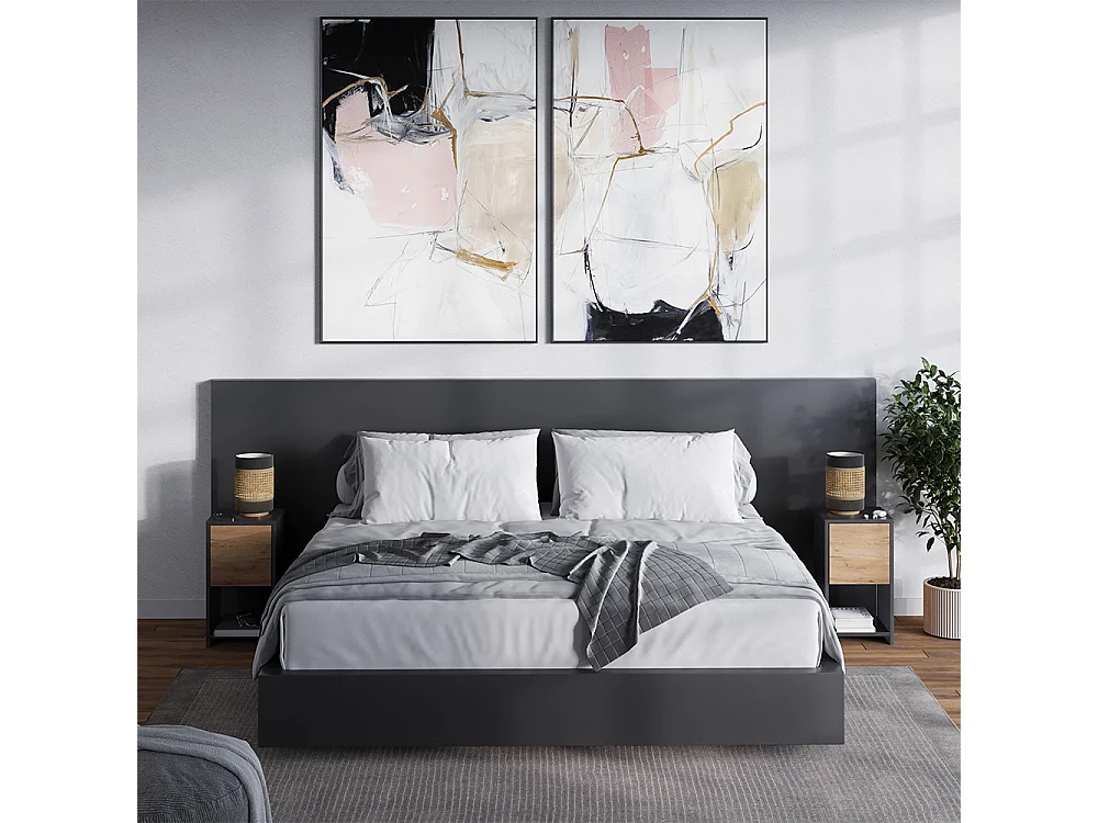 Table de nuit anthracite/chêne doré 30x30x55 evo