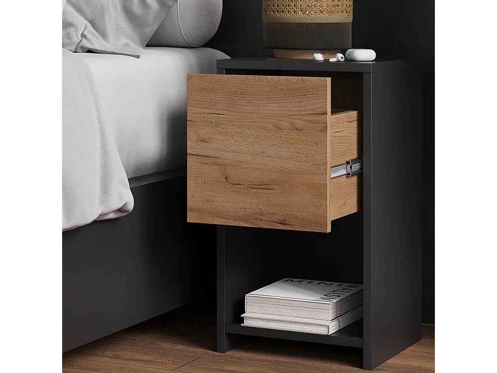 Table de nuit anthracite/chêne doré 30x30x55 evo