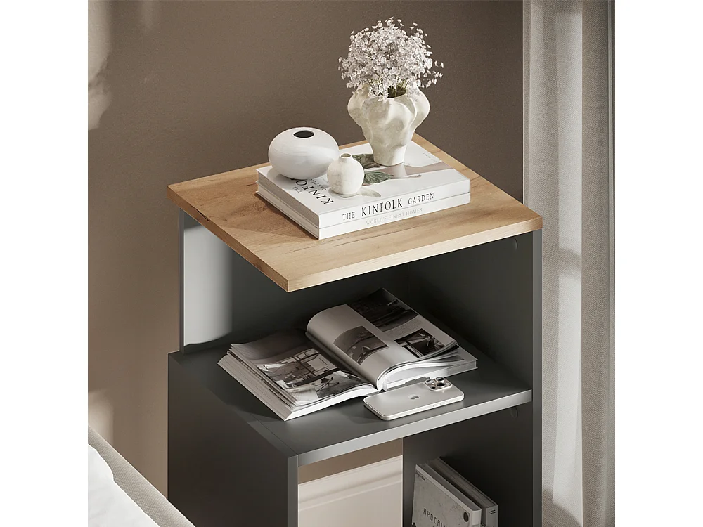 Table de nuit anthracite/chêne doré 40x35x65.3 elios