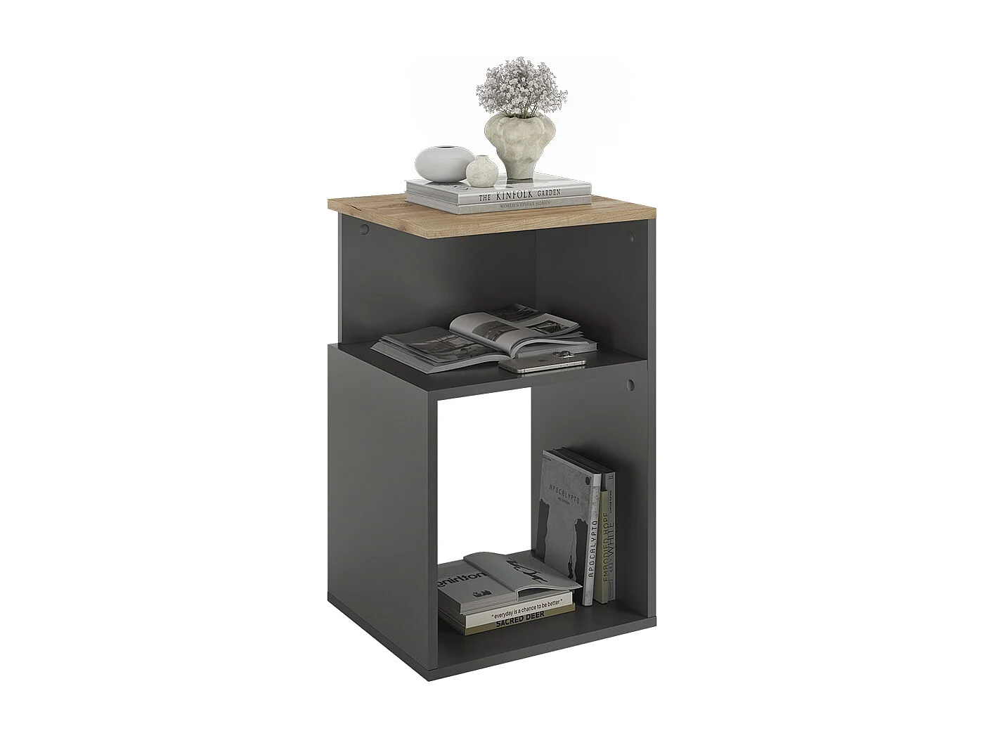 Table de nuit anthracite/chêne doré 40x35x65.3 elios