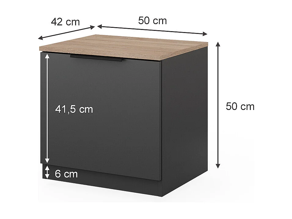 Comodino camera da letto antracite/sonoma 50x42x50 betti