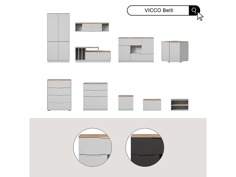 Comodino camera da letto antracite/sonoma 50x42x50 betti