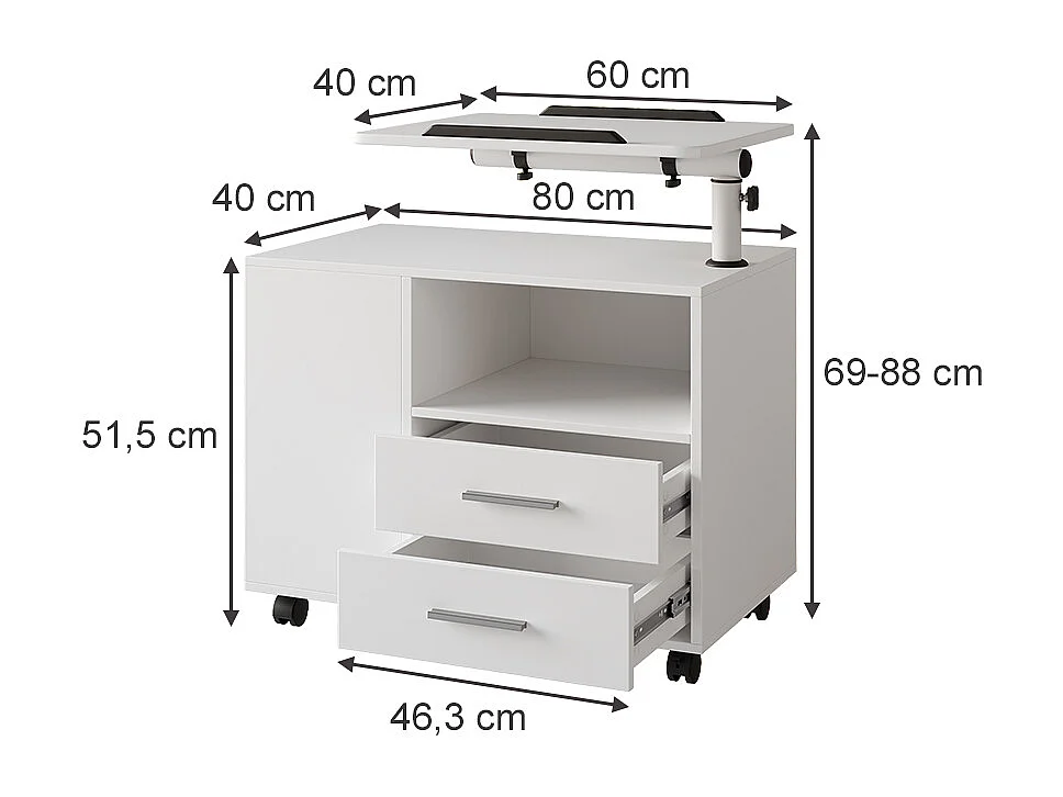Stolik nocny biały 80x40x88 bora