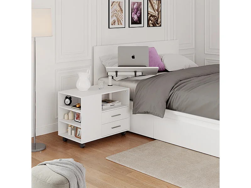 Table de chevet blanc 80x40x88 bora