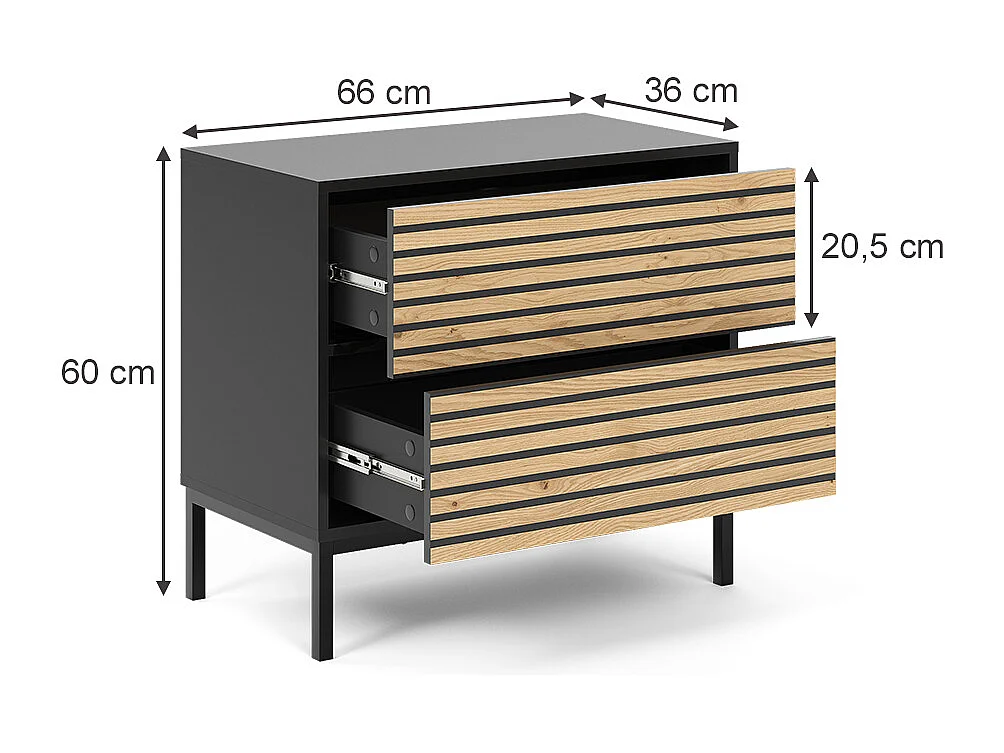 Table de nuit chêne doré/anthracite 66x36x60 eliza