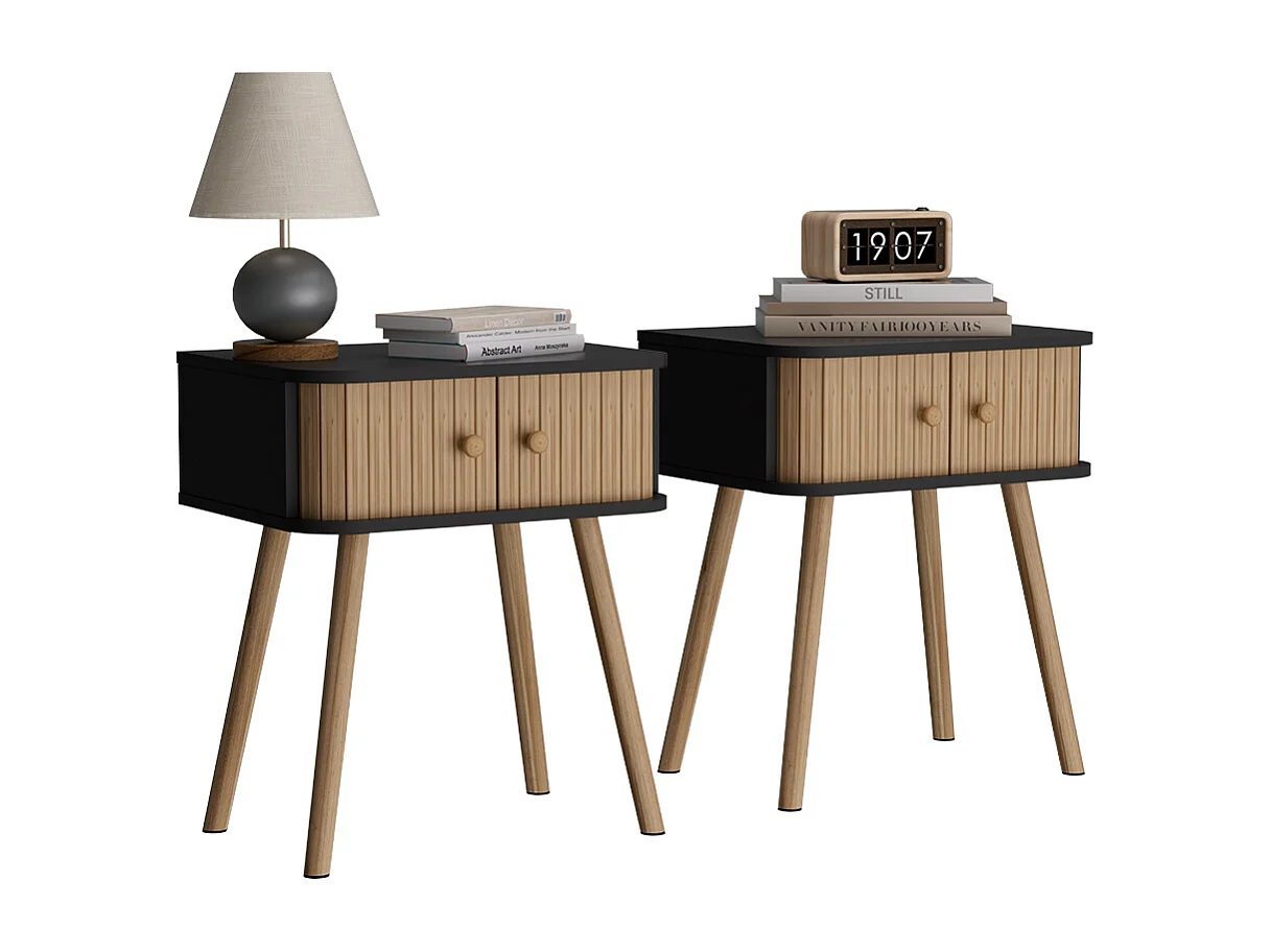 Table de chevet anthracite/bambou 40x30x47 germo