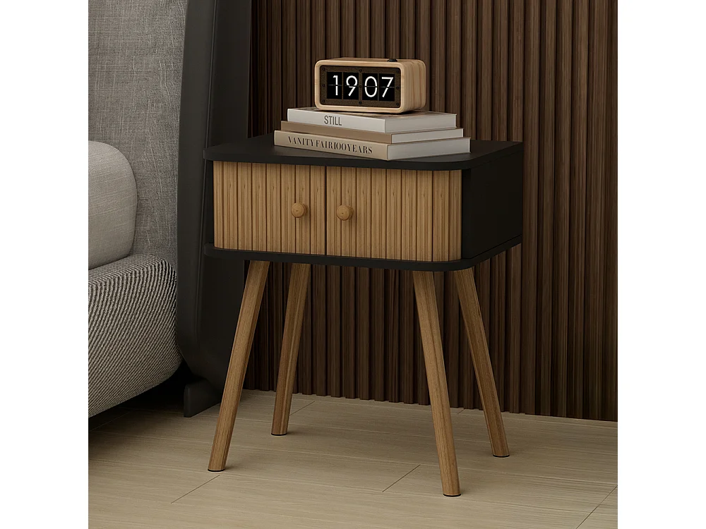 Table de chevet anthracite/bambou 40x30x47 germo