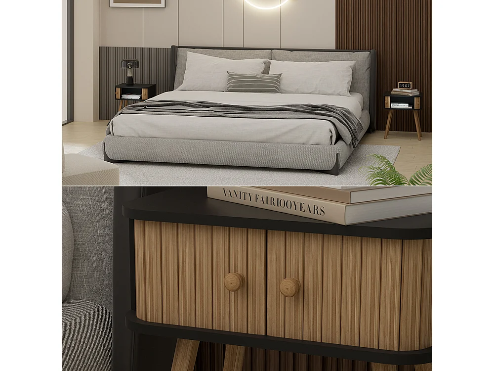 Table de chevet anthracite/bambou 40x30x47 germo