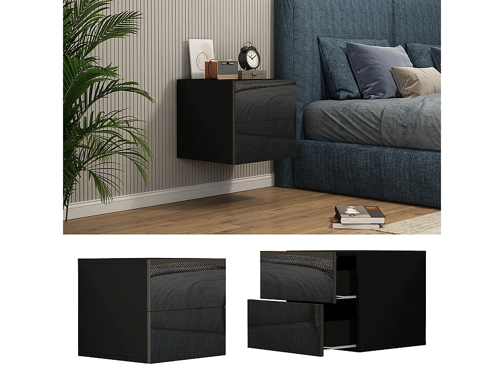 Table de chevet noir haute brillance 49.6x45x51.2 sofie