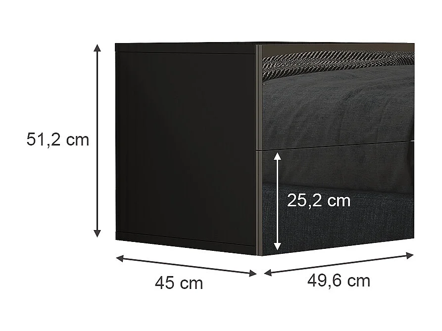 Table de chevet noir haute brillance 49.6x45x51.2 sofie