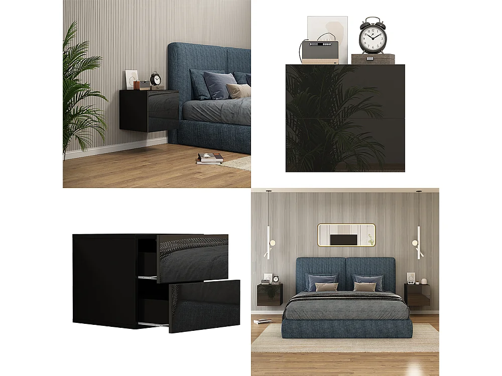 Table de chevet noir haute brillance 49.6x45x51.2 sofie