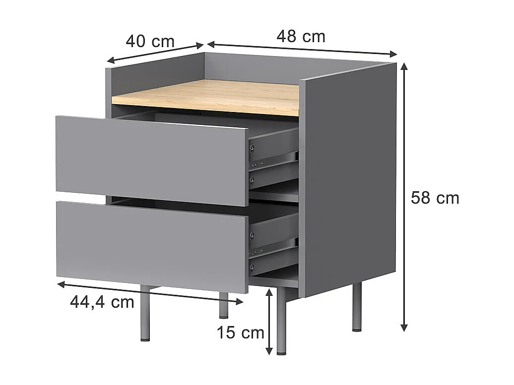 Table de chevet gris 48x40x58 velina