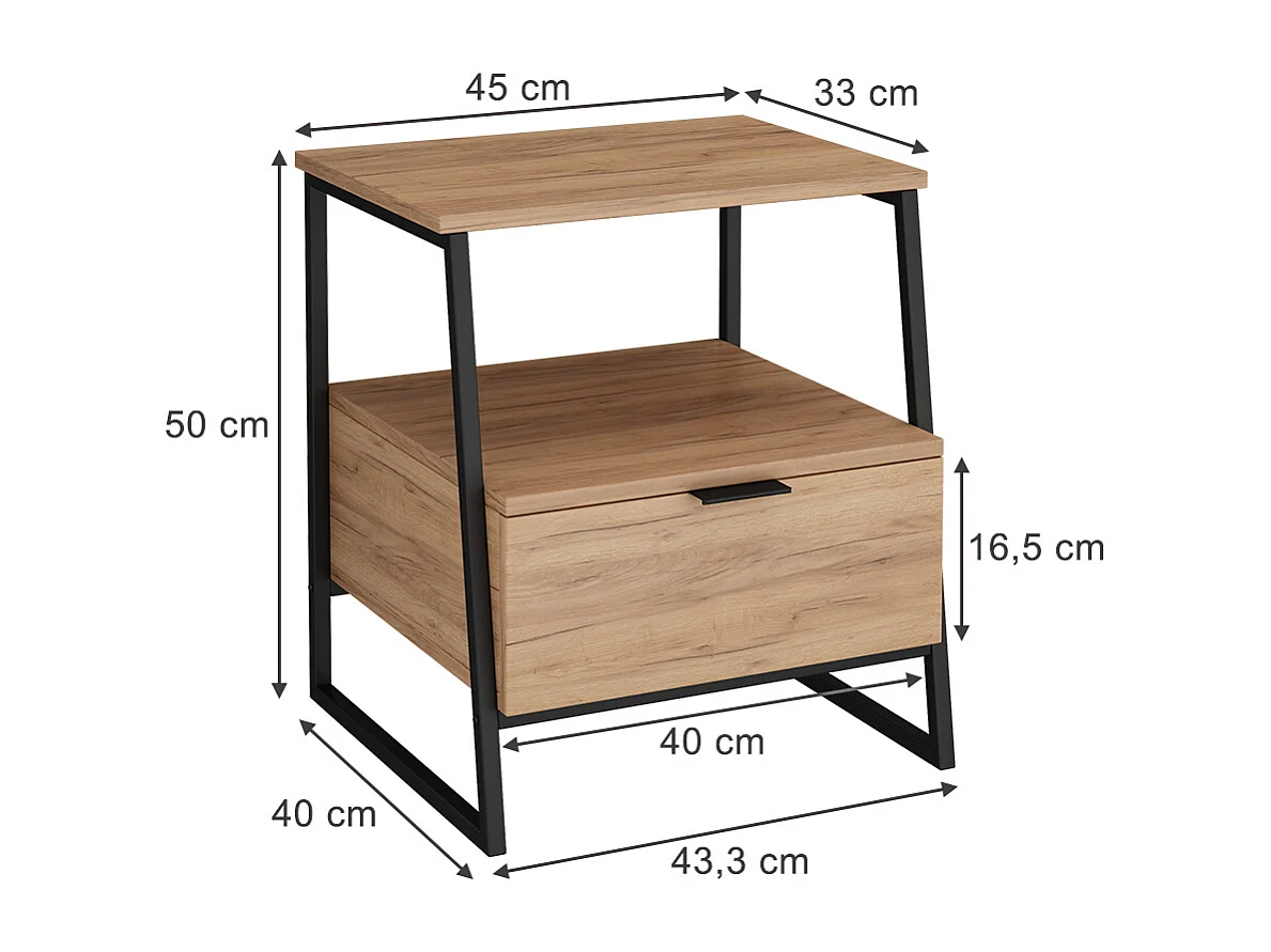 Nachttisch goldkraft eiche/schwarz 45x40x50 lunor