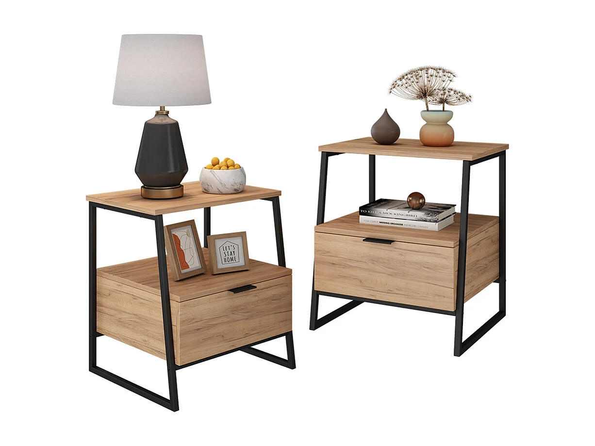 Nachttisch goldkraft eiche/schwarz 45x40x50 lunor