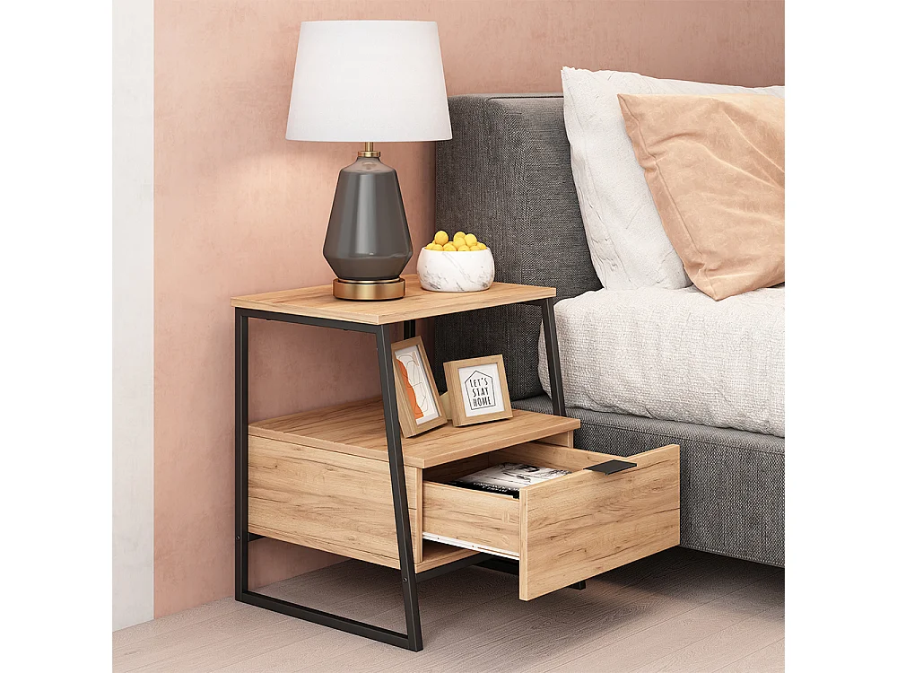 Table de nuit chêne doré/noir 45x40x50 lunor