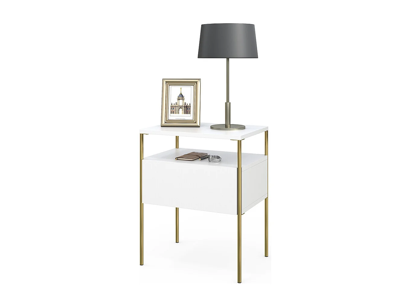 Sengebord hvid/guld 40x30x50 mira