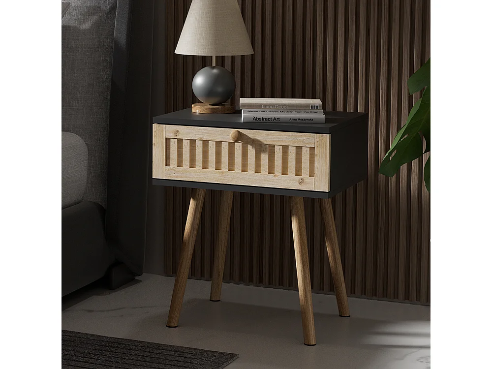 Table de nuit anthracite/pin 40x30x47 holk