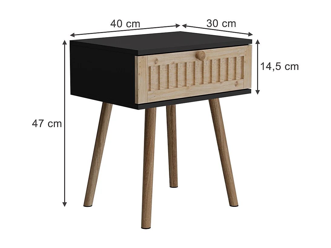Table de nuit anthracite/pin 40x30x47 holk