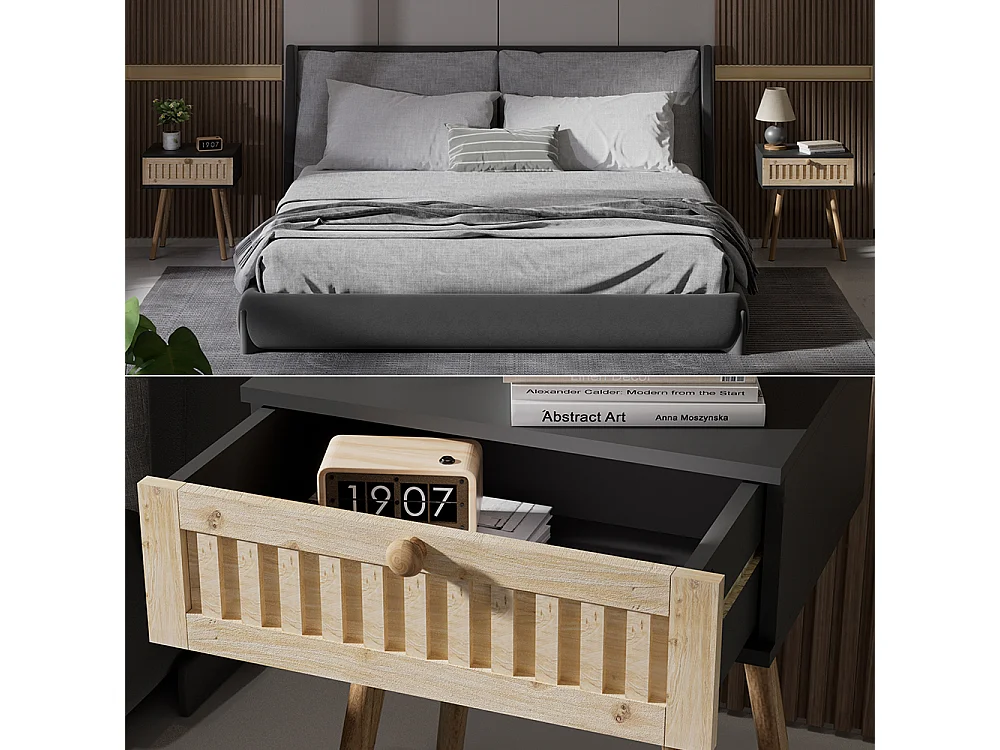 Table de nuit anthracite/pin 40x30x47 holk