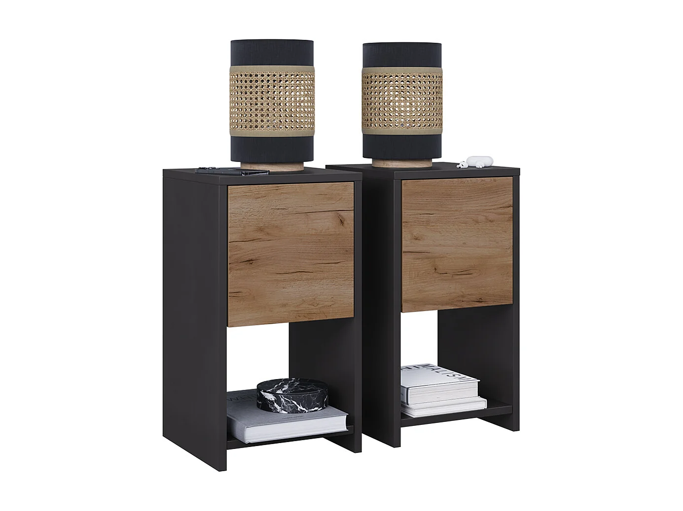 Table de nuit anthracite/chêne doré 30x30x55 evo