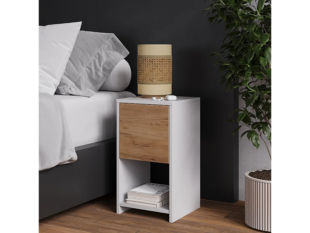 Mesilla de noche roble blanco/dorado 30x30x55 evo