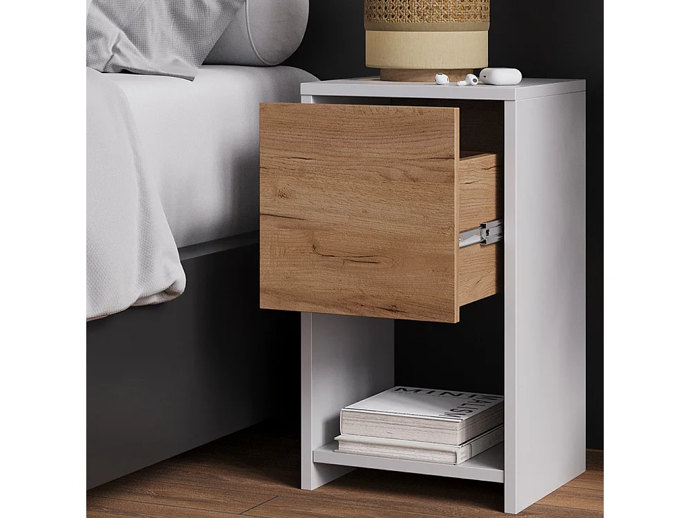 Mesilla de noche roble blanco/dorado 30x30x55 evo