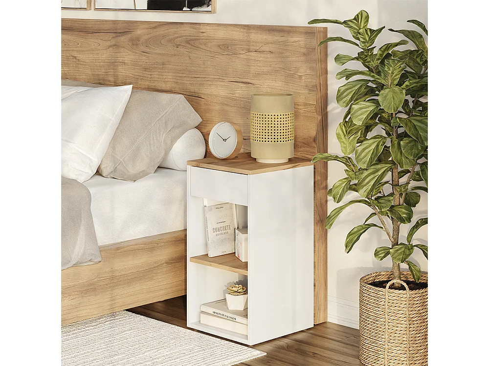 Table de chevet chêne blanc/force de lor 35x35x65 dany