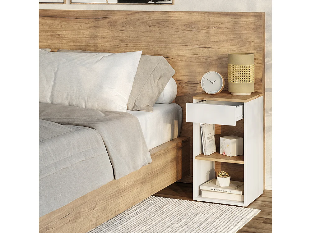 Table de chevet chêne blanc/force de lor 35x35x65 dany