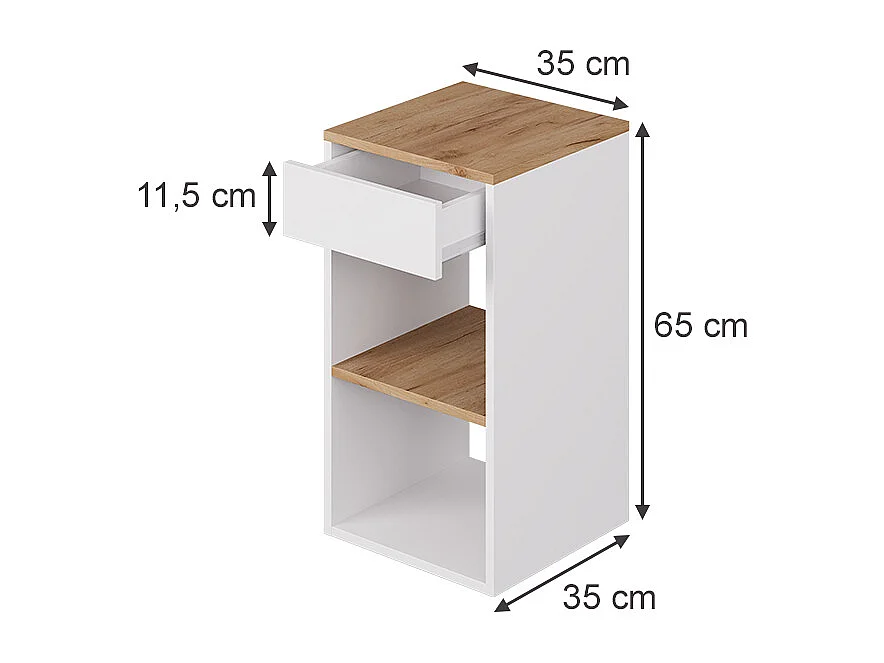 Table de chevet chêne blanc/force de lor 35x35x65 dany