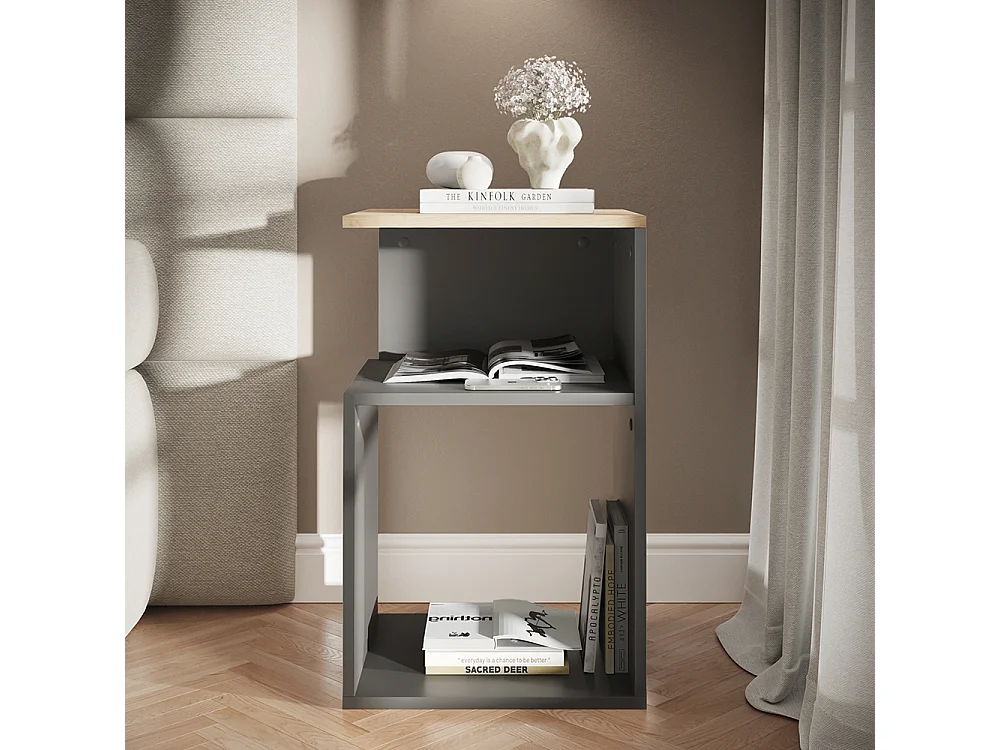 Table de chevet anthracite/chêne doré 40x35x65.3 elios