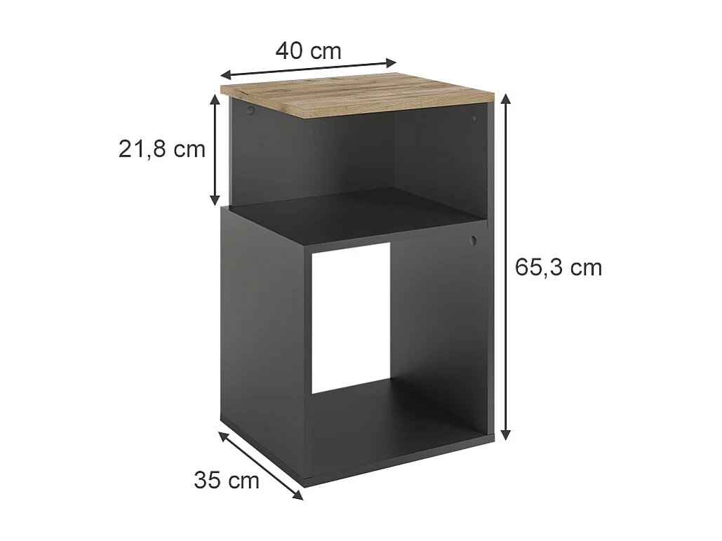 Table de chevet anthracite/chêne doré 40x35x65.3 elios