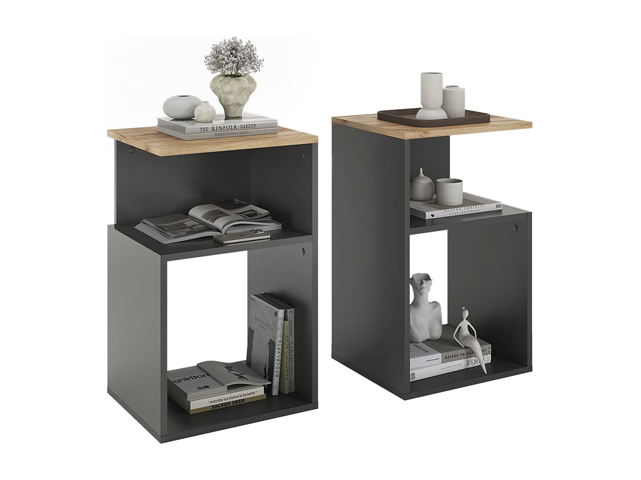 Table de chevet anthracite/chêne doré 40x35x65.3 elios