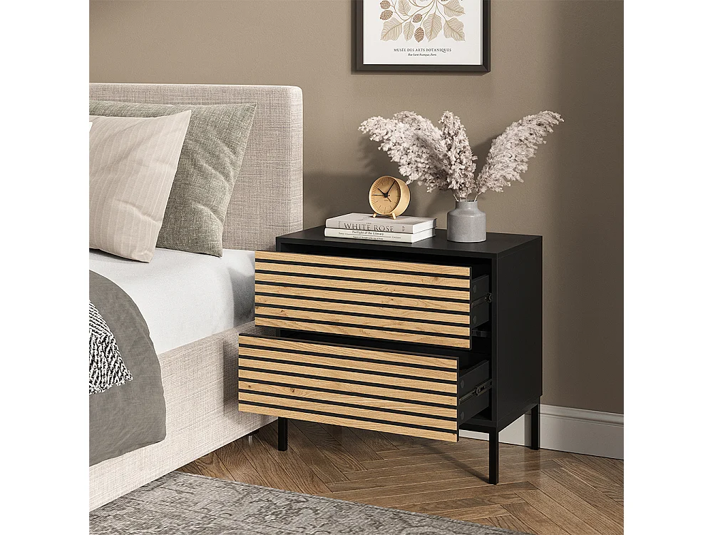 Table de nuit chêne doré/anthracite 66x36x60 eliza