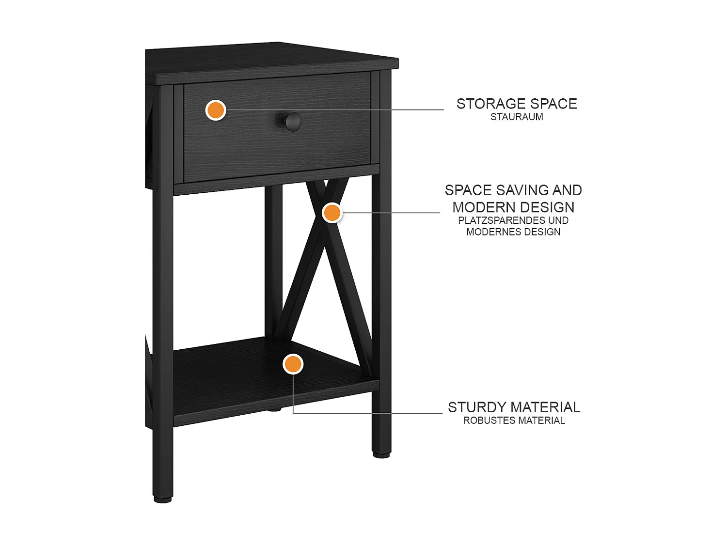 Nachttisch schwarz 40x30x55 keno