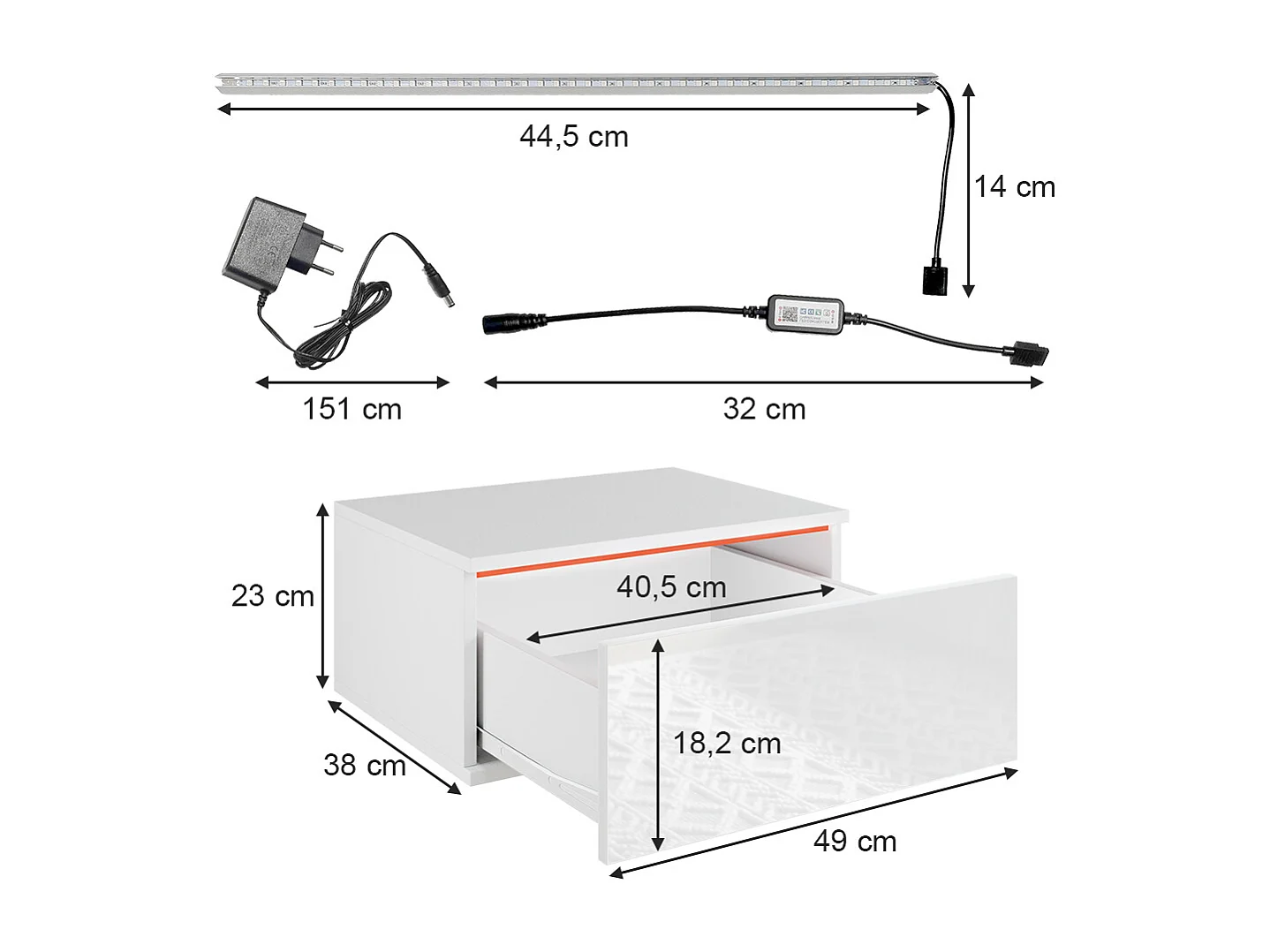 Table de chevet blanc 49x38x23 samira