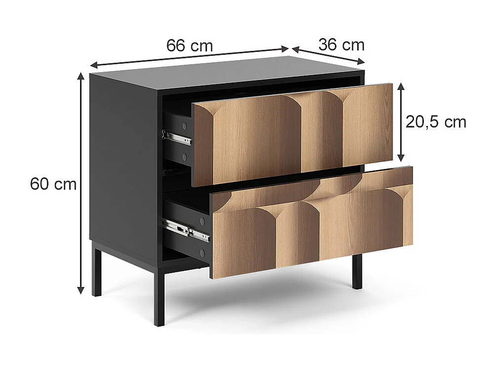 Table de nuit noir/chêne 66x36x60 eliza
