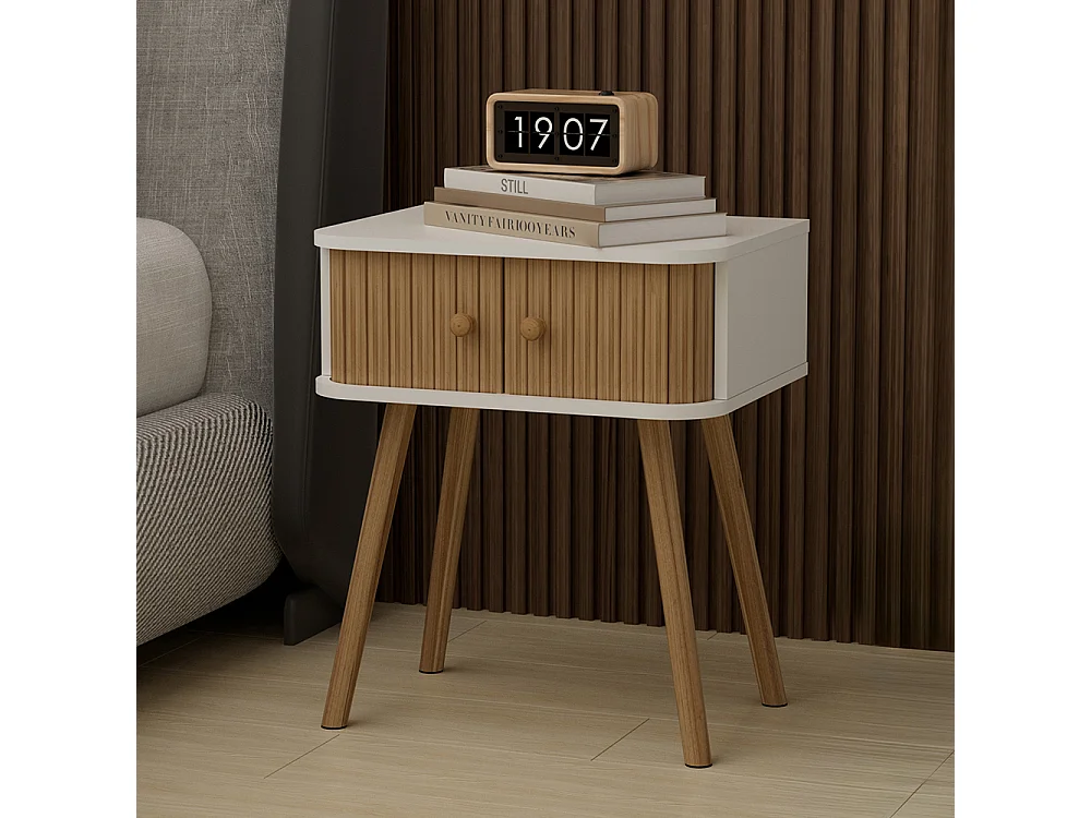 Table de chevet blanc/bambou 40x30x47 germo