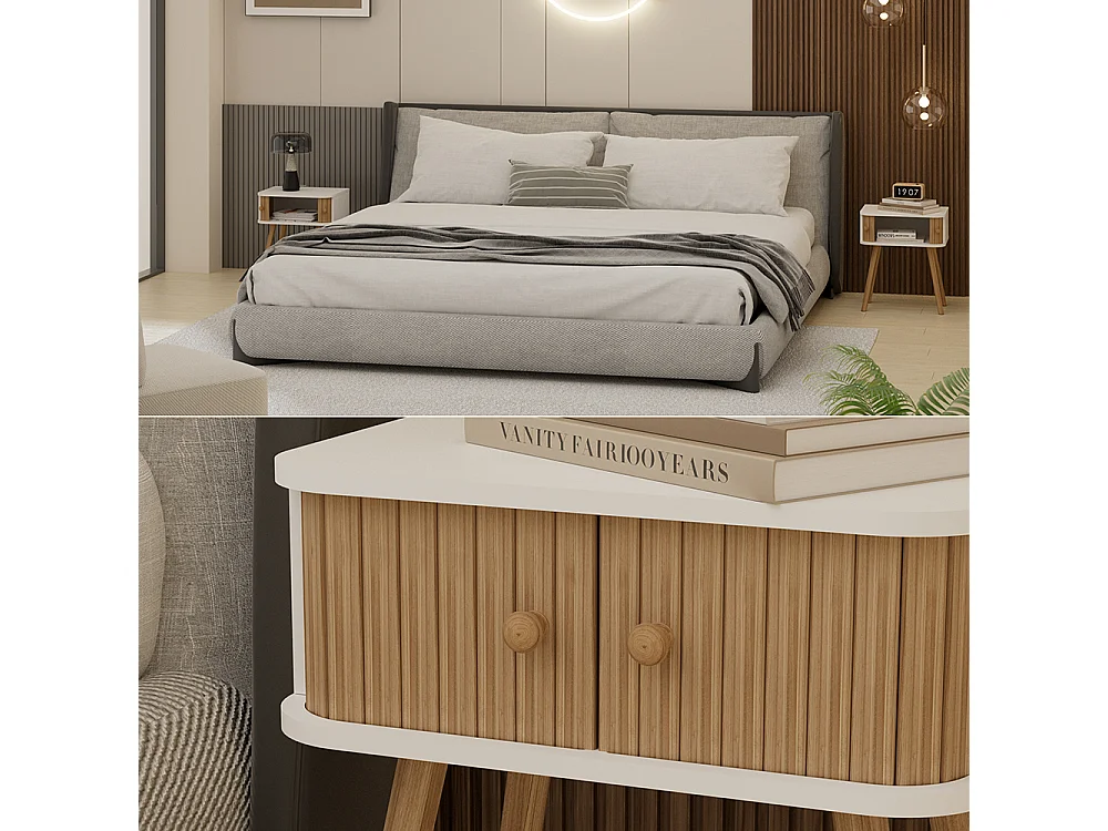 Table de chevet blanc/bambou 40x30x47 germo