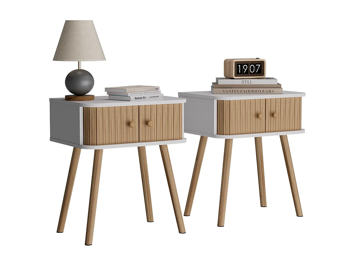 Table de chevet blanc/bambou 40x30x47 germo