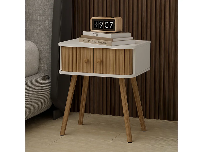 Nachttisch weiß/bambus 40x30x47 germo