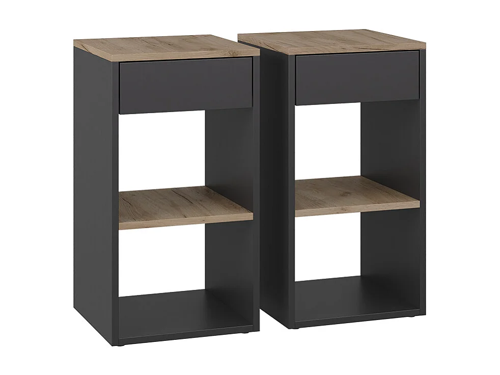 Table de nuit anthracite/chêne doré 35x35x65 dany