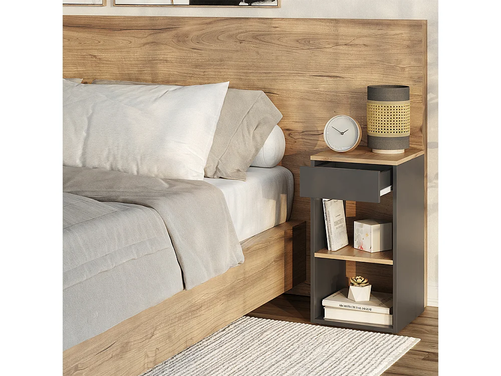 Table de nuit anthracite/chêne doré 35x35x65 dany