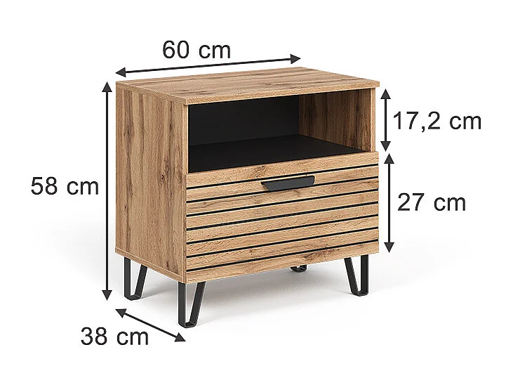 Comodino quercia wotan 60x38x58 amber