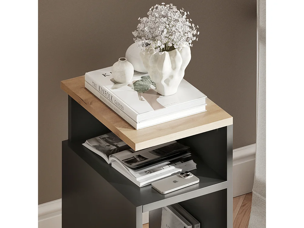 Table de nuit anthracite/chêne doré 25x35x45.3 elios